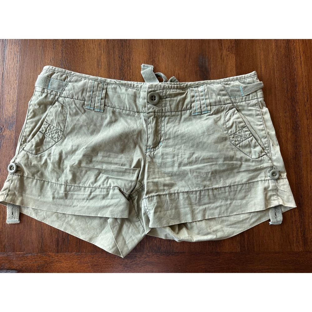American Eagle Outfitters Khaki Cargo Shorts Women 4 Green Cotton Y2K Low Rise